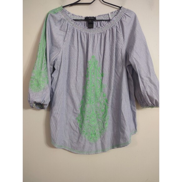 Ali Miles Top Embroidered 3/4 Sleeve Women's Size Medium Cotton - Picture 1 of 7